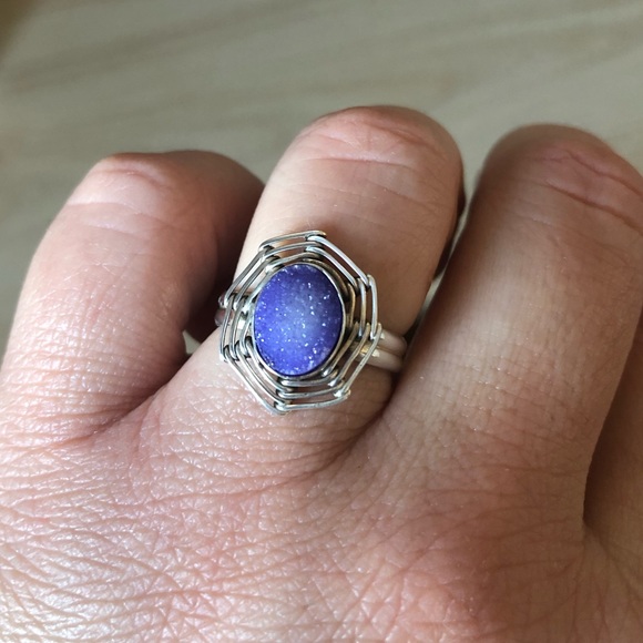 🆕 Ring Purple Agate Druzy Sterling Silver - Picture 2 of 8